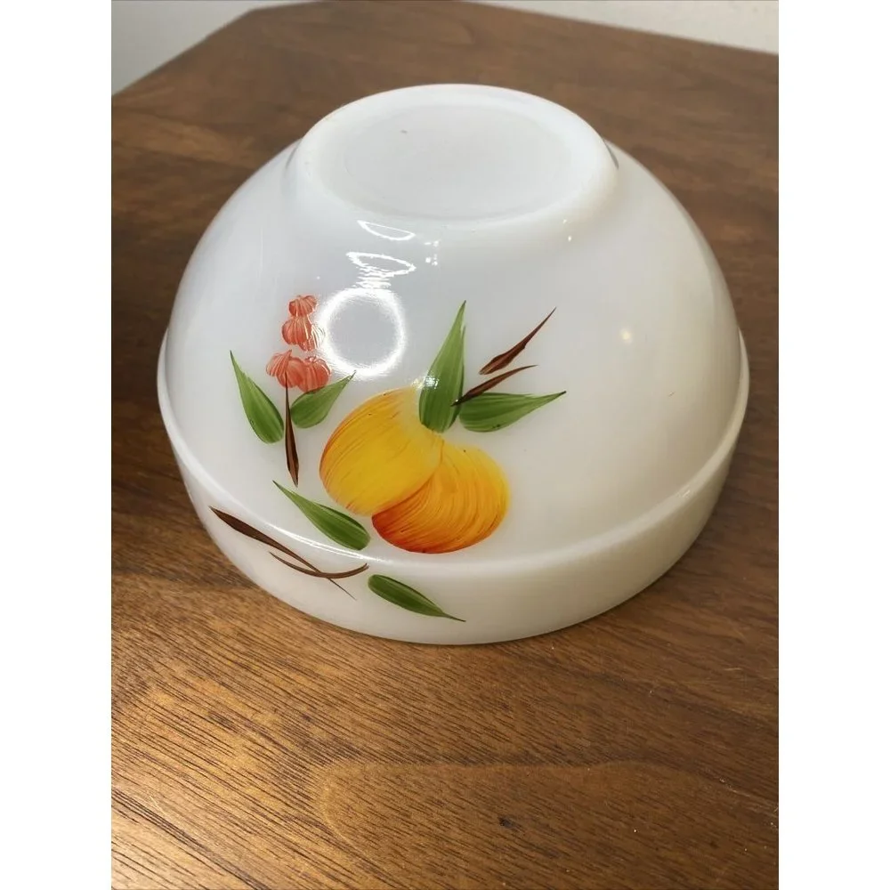 Vintage Fire King Oven Ware Milk Glass Fruit Bowl Grapes Peach Pear 6